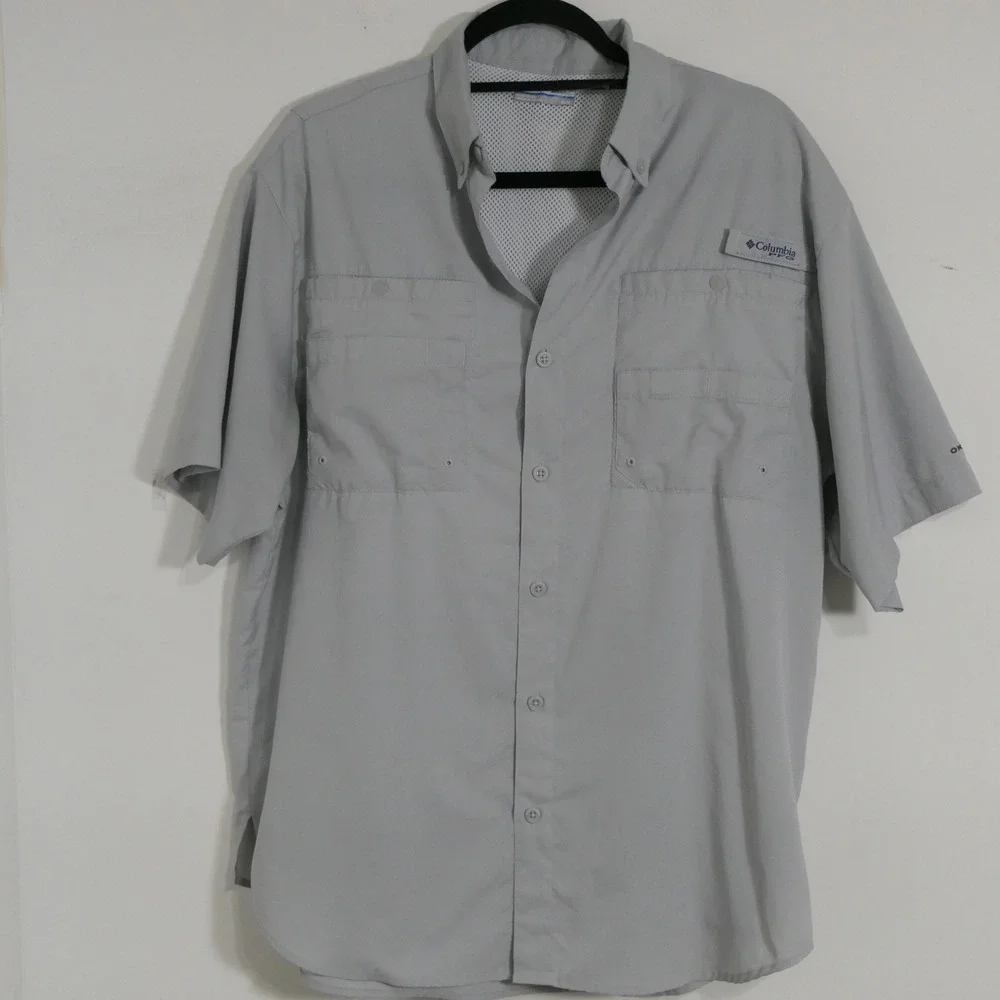 Columbia Mens PFG Shirt M Grey Fishing Omni-Shade Outdoors Hiking UPF 30 FM7266 - Picture 1 of 9